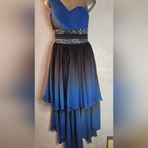 High Low Blue Black Sequin Beaded Ombre Prom Ball Dress 3